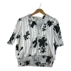 Autres Filles‎ Floral Print Half Sleeve Blouse size XL White/Black